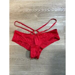 Victoria's Secret Red Cheeky Panty Strappy Detail Logo Charm Size S